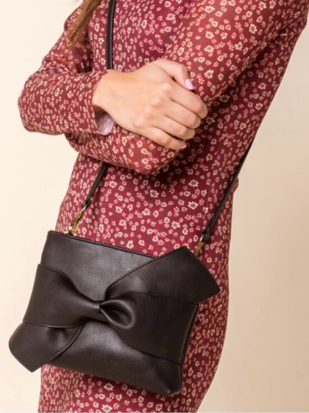 West of Melrose Bow Front Vegan Leather Crossbody Bag Black